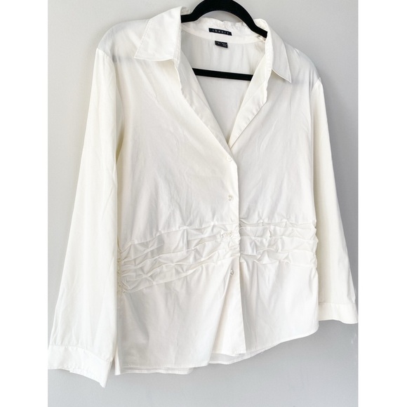 Theory Tops - Vince Womens Button Up Shirt L Ivory‎ Kicki Ruched Old Money Career Chic Prep